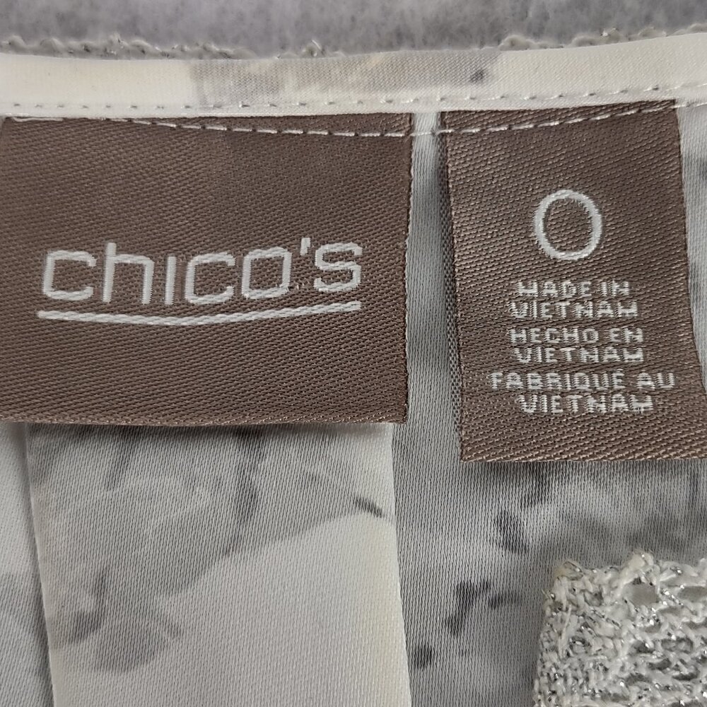 Chico's Women's White, Gray Cotton Blend Pullover Shirt Size 0 = (US Size 4) - Picture 11 of 13
